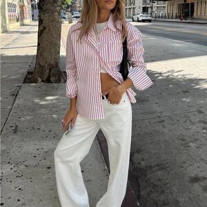 Princess Polly Striped Pink and White Button-Up Shirt Size 6